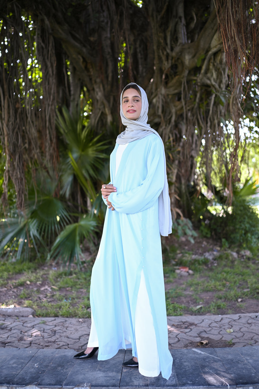 Khadija Sky Blue Double Layer Abaya