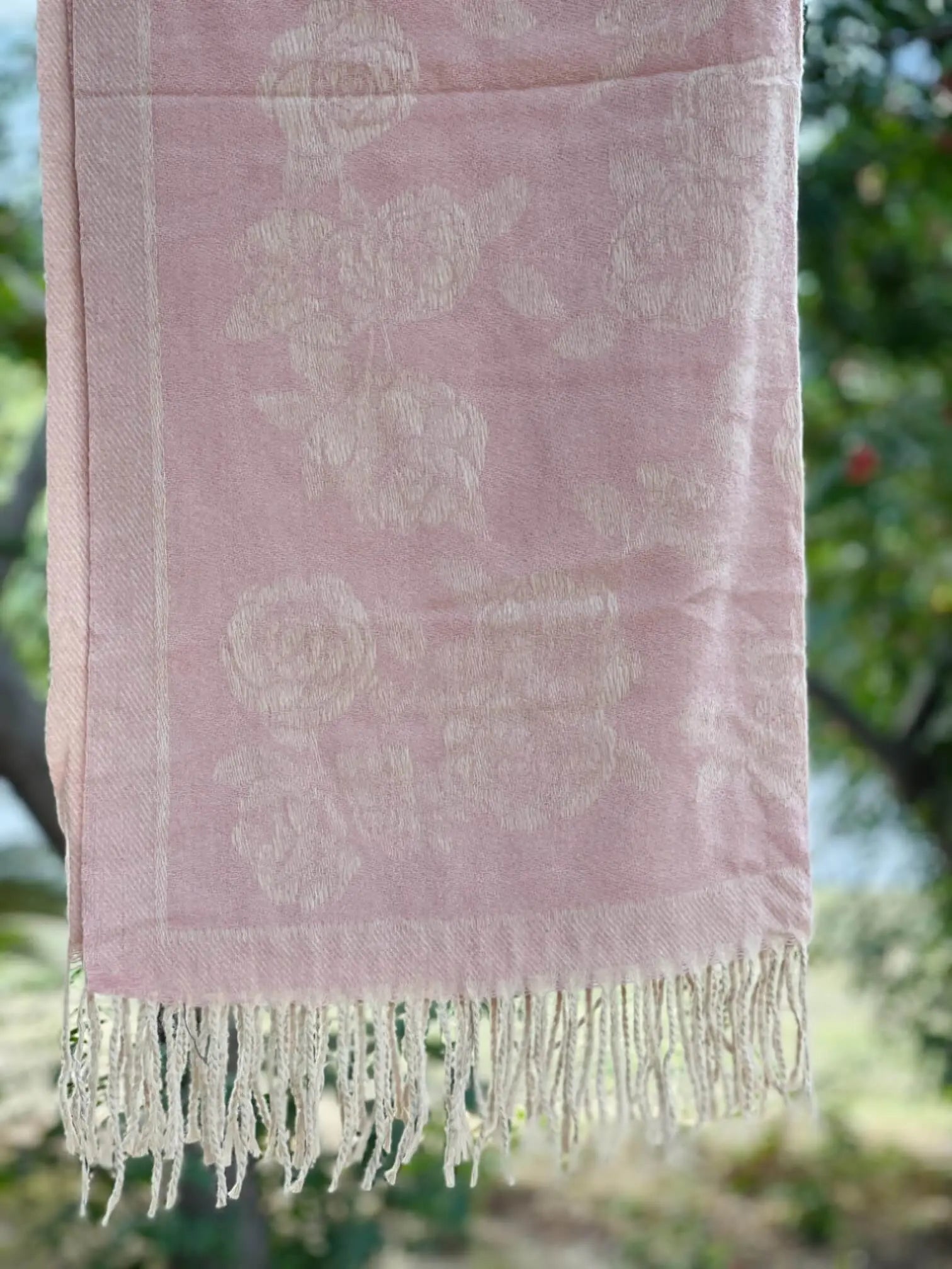 Baby Pink Floral Cashmere Wool Hijab