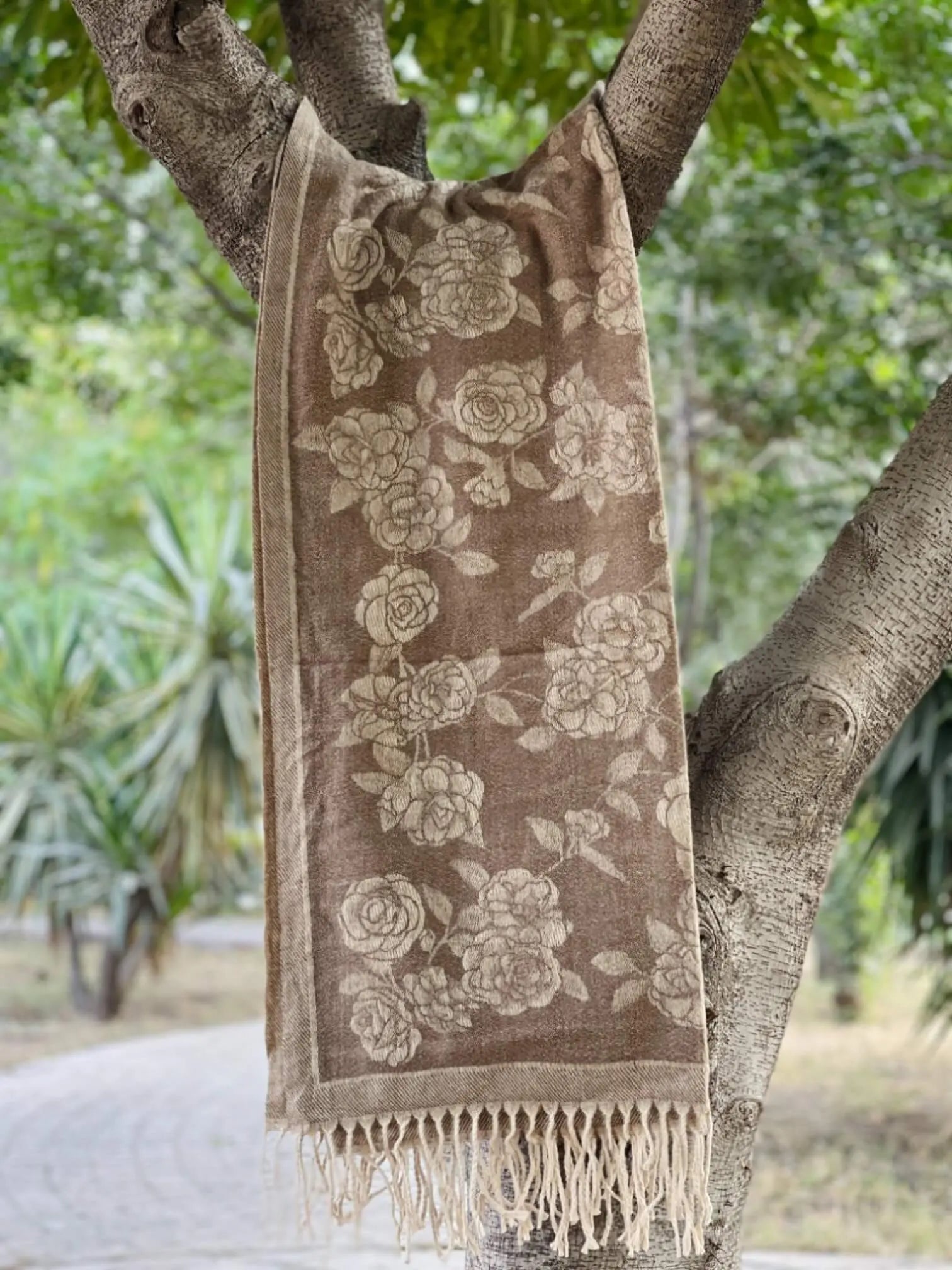 Brown Floral Cashmere Wool Hijab