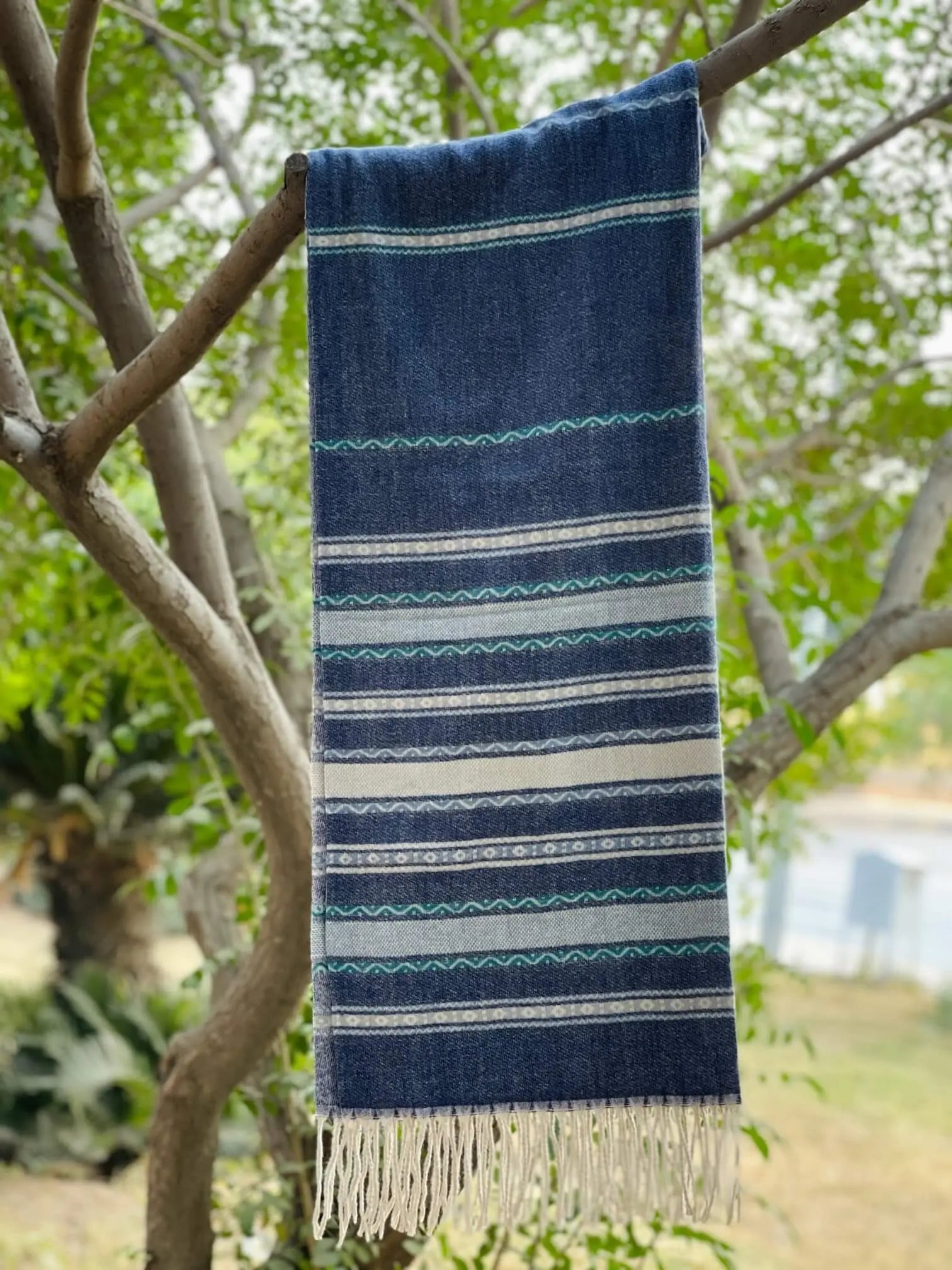 Navy Blue Lining Cashmere Wool Hijab