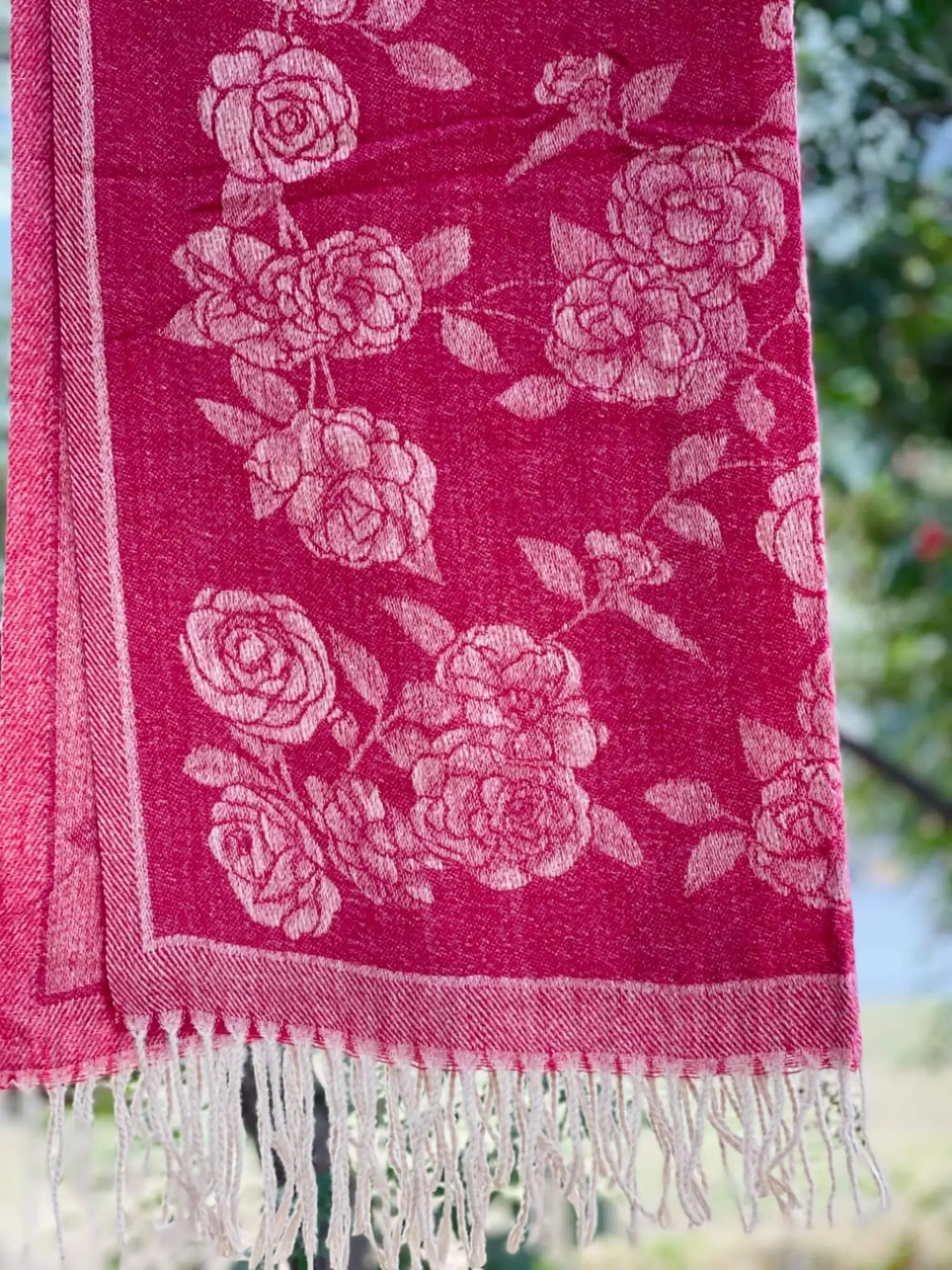 Red Floral Cashmere Wool Hijab