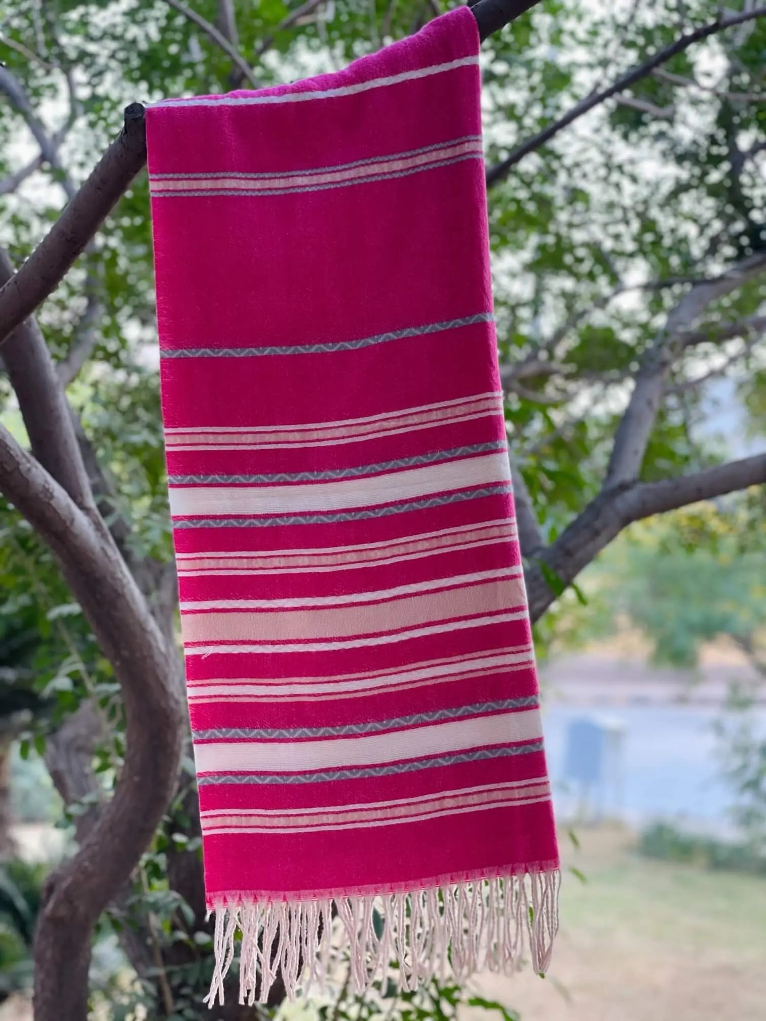 Shocking Pink Lining Cashmere Wool Hijab